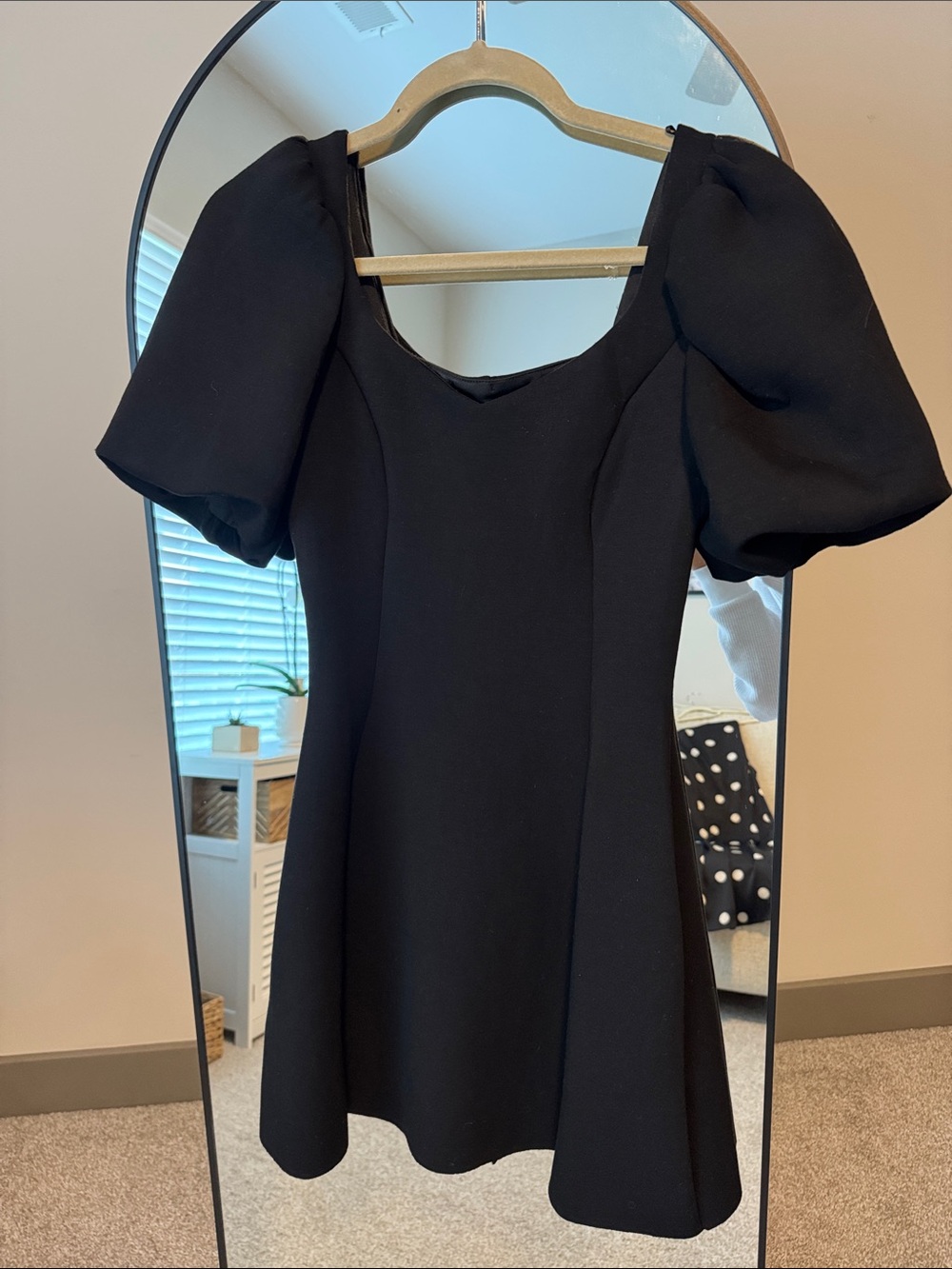 English Factory Black Puff-Sleeve Fit & Flare Mini Dress